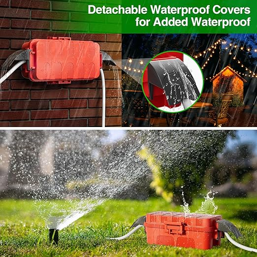 Flemoon IP55 Small Outdoor Electrical Box Waterproof (Inner 5.9 x 3.2 x 1.8inch), Extension Cord Cover with Detachable Awning Covers for Plug, Outlet, Holiday Lights, Red