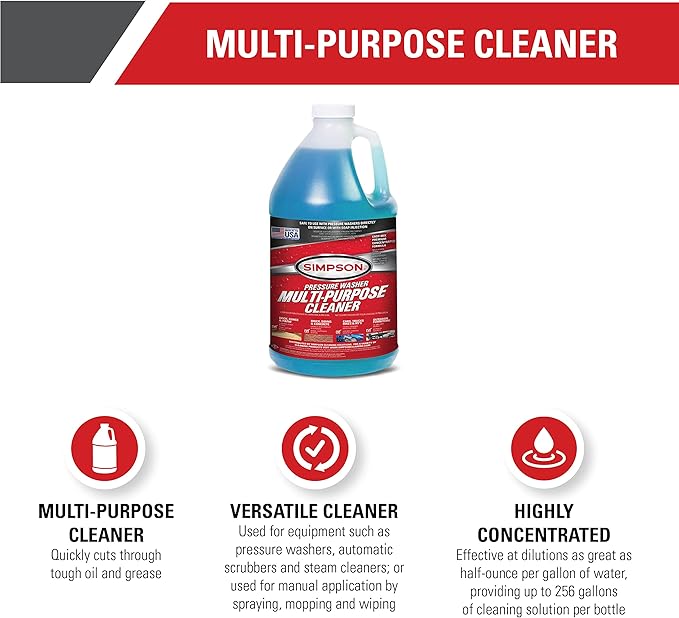 SIMPSON Cleaning 88281 Cleaner, Concentrated Soap Solution for Pressure Washers and Spray Bottles, Use on Concrete, Vinyl Siding, Appliances, Windows, Cars, Fences, Decks, Blue, 1 Gallon (Pack of 2)