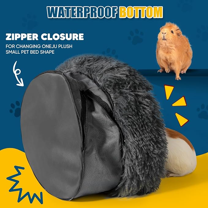 Plush Guinea Pig Bed - Plush Guinea Pig Hideout, Removable Cushioned Pillow, Super Cozy, Ideal Burrowing Bed for Small Pets, Dark Gray