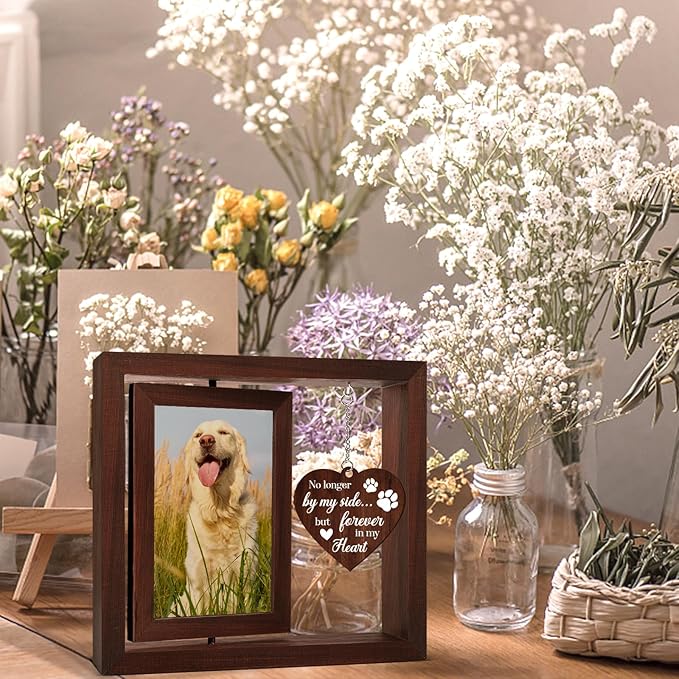 Vetbuosa Dog Memorial Gifts for Loss of Dogs, Memorial Rotating Wooden Picture Frame, Loss of Dog Sympathy Gift, Pet Bereavement Remembrance Picture Frame for 4x6 Photo