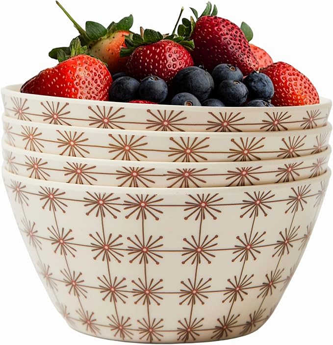 Bamboo Bowl Set of 4 – 6 Inch 20 oz Durable Deep Cereal and Snack Dishware for Kids and Toddlers – BPA Free, Dishwasher Safe, Lightweight Alternative to Plastic or Ceramic (Sparkle Design)