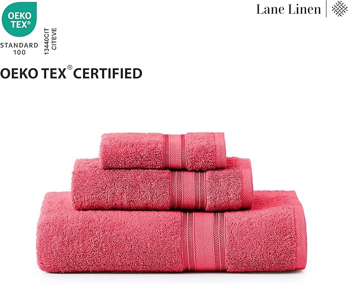 LANE LINEN 100% Cotton Bath Towel Set of 12 – 4 Bath, 4 Hand Towel & 4 Washcloths, Zero Twist, Absorbent Softness for Daily Use, Perfect for Airbnb, Spa & Hotel, Machine Washable – Honeysuckle