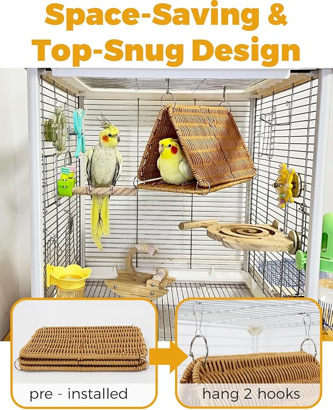 Chewproof Steel Frame Cockatiel Bird Nest for Cage for Medium Parrots | Washable Bird Bed Hammock for Sun Conure, Quaker, Bird Tunnel Parakeet Nest, Parakeet Bed House Hut for Lovebird, Budgie