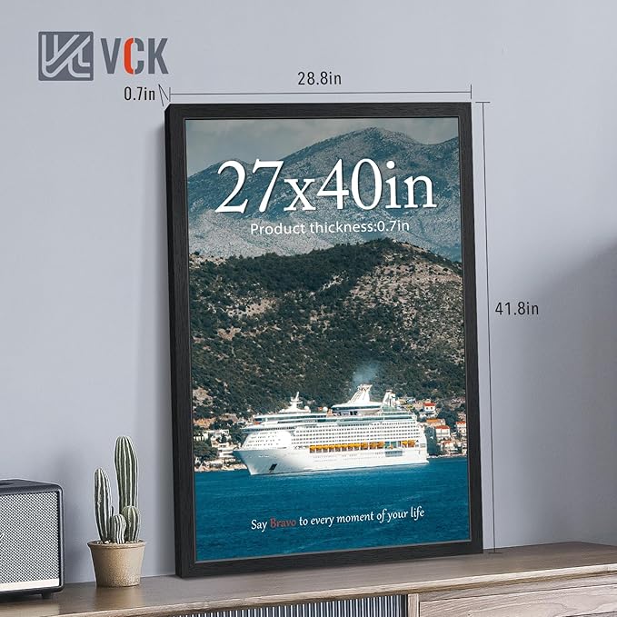 VCK 27x40 Poster Frames Black Set of 6, Wide Border Wood Picture Frame, Multi-Directional Display Family Photos, Office Prints, Studio/Gallery Art, Woodgrain Series, Wall Hanging