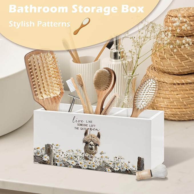 Rustic Alpaca Pen Holder Organizer, Farmhouse Alpaca Gifts for Women Desk Decor, Live Like Someone Left the Gate Open Wooden Pen Pencil Holders for Vintage Desk Accessories