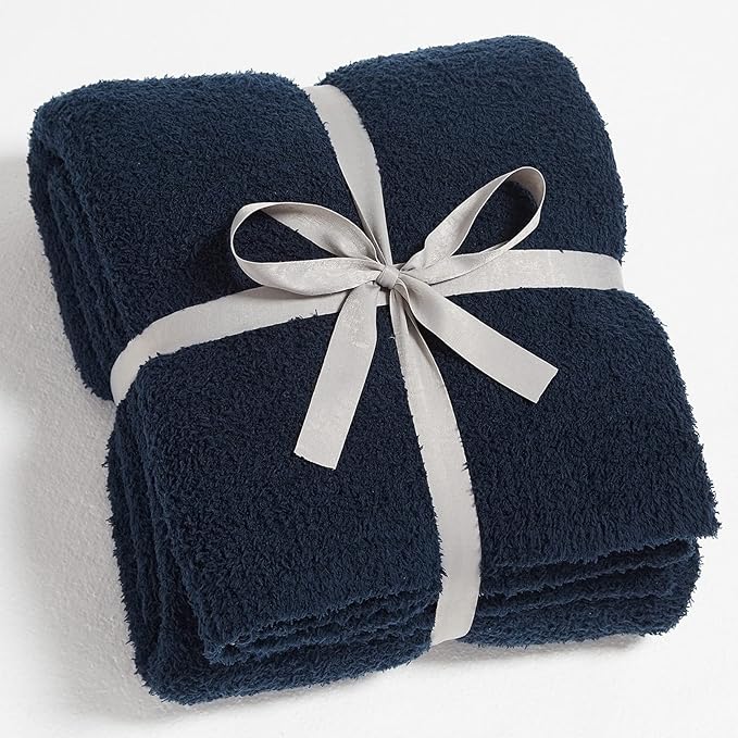 CYMULA Super Soft Knit Throw Blanket Twin Size Navy-Lightweight Plush Fuzzy Fluffy Warm Cozy Blankets and Throws for Sofa Bed All Season Use, 60x80 inches