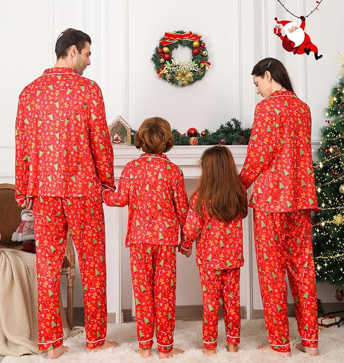 ANGELGGH Family Christmas PJs Matching Sets 2 Pcs Festival Party Pajamas Holiday Warm Sleepwear Couples Button Loungewear
