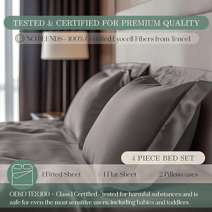 CASILVA Eucalyptus Sheets - Infused with Silver for Anti-Odor, Softer Than Silk Fibers, More Cooling Than Cotton - Perfect for Hot Sleepers & Sensitive Skin - 100% Tencel Lyocell - King Sheet Set