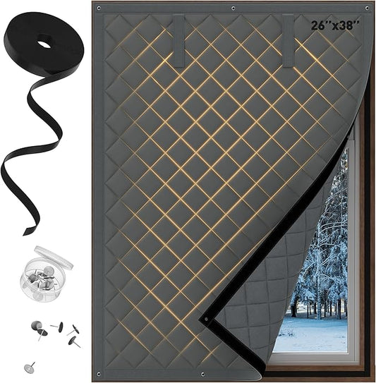 Window Insulation for Winter, Thicken Cotton Layer Thermal Window Cover 26" x 38", Heavy Duty Window Insulation Kit Fit Most Window for Keep Heat, Grey