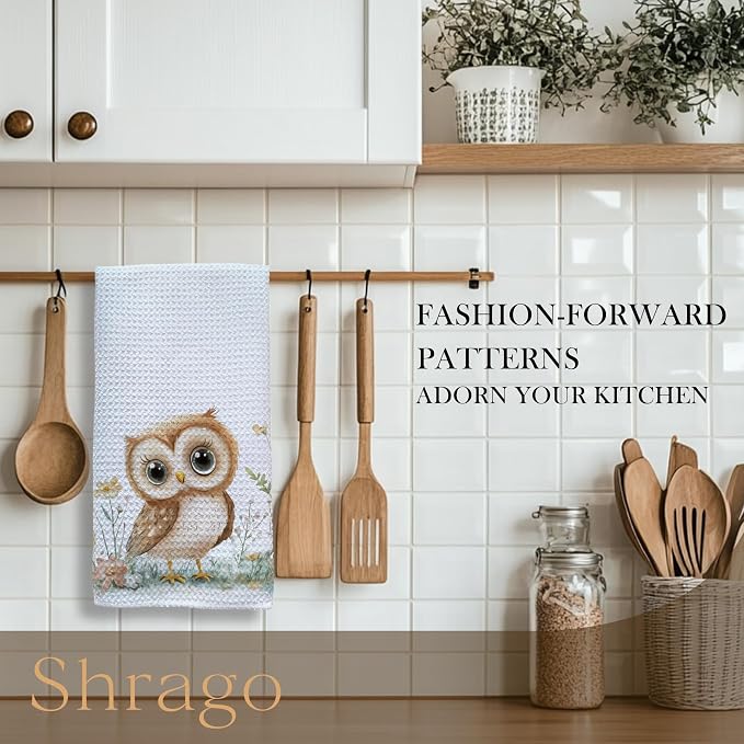 Owl Decor Kitchen Towels, Gifts for Owl Lovers Dish Tea Towels for Kitchen, Animal Lover Gifts Decorative Hand Towel for Kids Bathroom Decor, 16x24 Inch