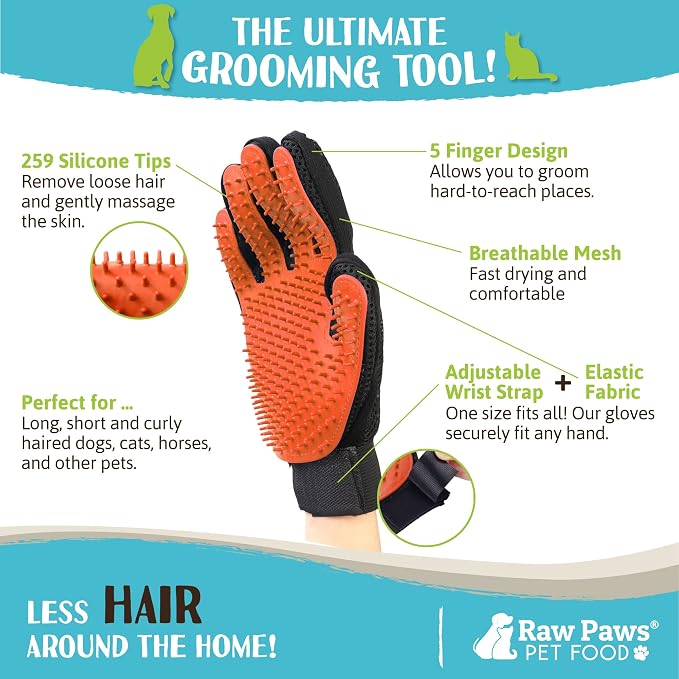 Raw Paws Grooming Gloves, 2 ct - Soft-Tip Pet Gloves for Dogs, Cats & Horses - Deshedding and Grooming Solution | Cat Brush Glove - Dog Washing Gloves - For Pet Bathing, Shampooing & Scrubbing - Dog Wash Mitt - Horse & Small Pet