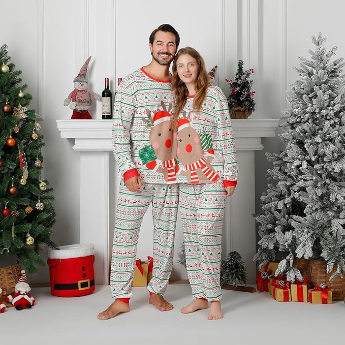Matching Family Christmas Pajamas Sets, Holiday PJs with Top and Pants, Cute 2 Piece Sleepwear for Couples/Women/Men