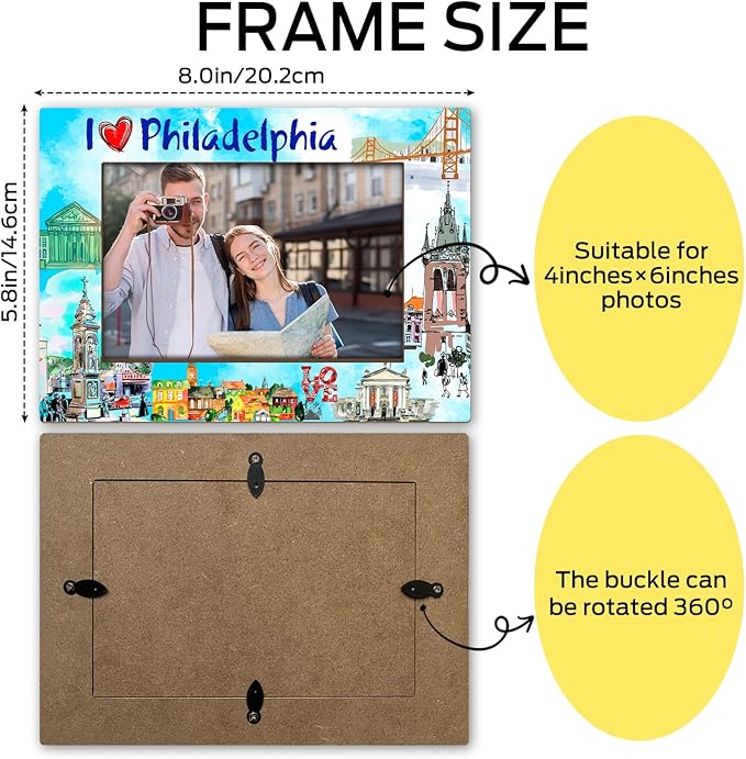 Philadelphia Souvenirs Wood Photo Frame Wedding Honeymoon Vacation Gifts for Couple Tabletop Display 4 x 6 Picture Frame Gifts for Friends BFF, Philadelphia Home Office Desk Holiday Decorations -15