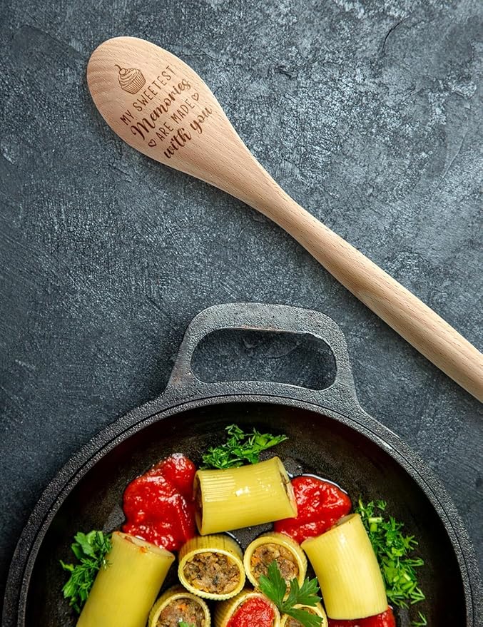 My Sweetest Memories Are Made with You Funny Wooden Spoons for Cooking, Salad Mixing Stir Serving Spoon, Kitchen Accessories Valentine's Day Gifts for Woman Men Husband Wife
