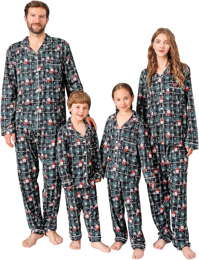 ANGELGGH Family Christmas PJs Matching Sets 2 Pcs Festival Party Pajamas Holiday Warm Sleepwear Couples Button Loungewear