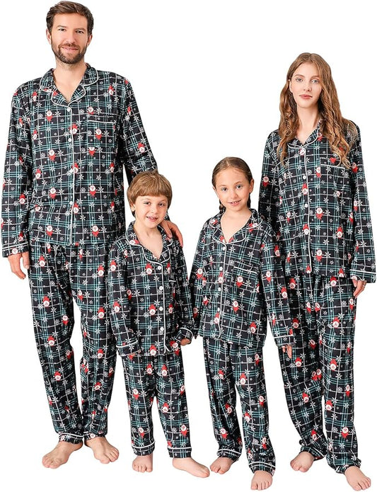 ANGELGGH Family Christmas PJs Matching Sets 2 Pcs Festival Party Pajamas Holiday Warm Sleepwear Couples Button Loungewear