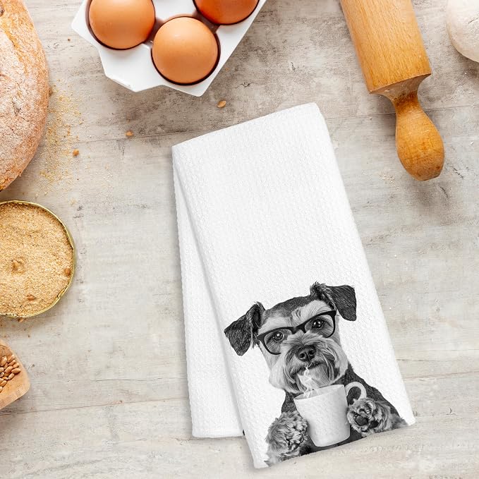 Funny Schnauzer Decor Coffee Kitchen Towels Gift, Schnauzer Dog Gifts, Coffee Gifts for Women, Dog Lover Gift Decorative Dish Hand Tea Towels for Kitchen Home Bar Decor, 16x24 Inch