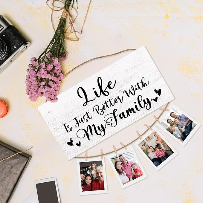 Family Picture Frame Photo Holder, Farmhouse Style, 12x6 Inch, Wooden Clip Frame, Perfect for Wall Decoration and Gifts