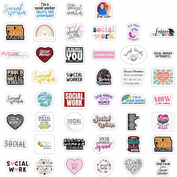 Funny Social Worker Stickers for Water Bottles - Waterproof Vinyl Social Work Decals, Gifts for Women & Men
