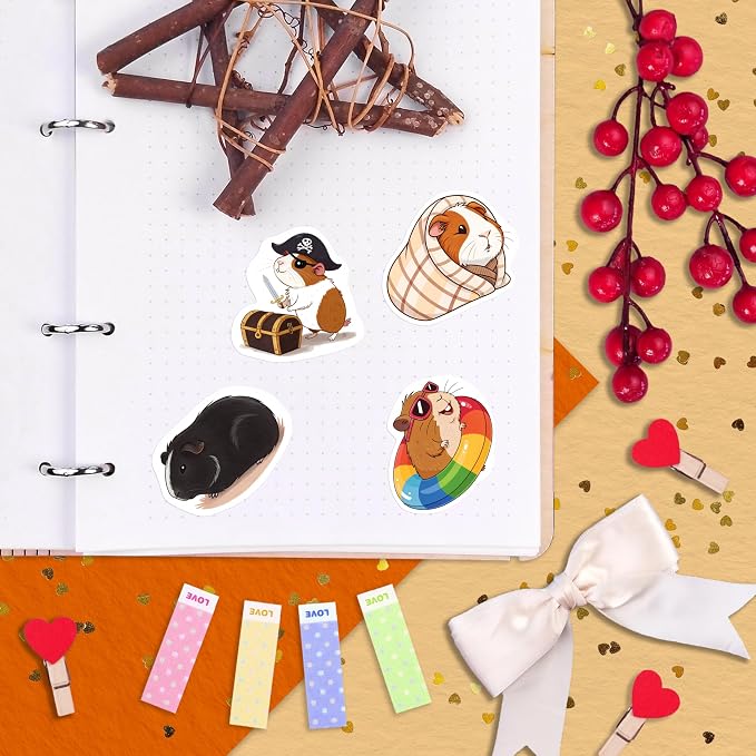 100Pcs Guinea Pig Stickers Funny for Water Bottle - Gifts for Guinea Pig Lovers, Party Decorations, Favors - Gift for Women & Men