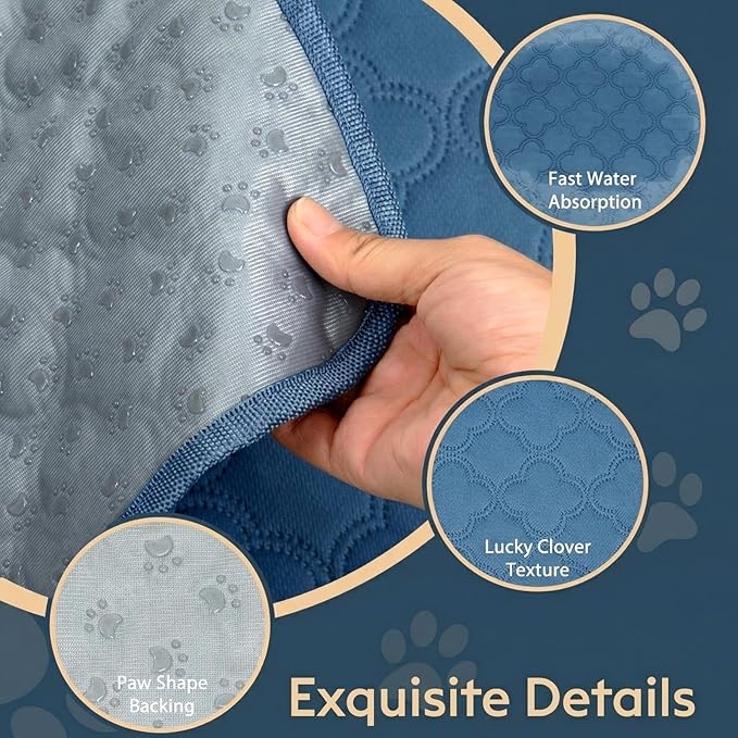 FunFurry Washable Pee Pads for Dogs - 2 Pack Reusable Pee Pads，Waterproof Puppy Pads，Pet Training Pads，Super Absorbent with Dog Paw Shape Non-Slip Backing (Blue, 36" X 48" - 2 Pack)
