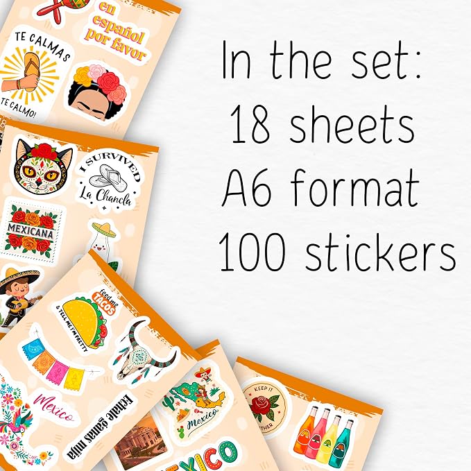 100Pcs Mexico Stickers for Scrapbooking, for Luggage, for Water Bottle - Mexican Stickers and Decals - Mexico Party Supplies & Decorations - Mexican Gifts for Women & Men