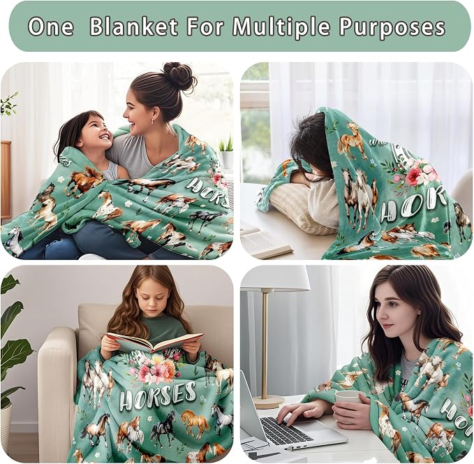 Horse Blanket Gifts for Girls Women Soft Flannel Horse Throw Blanket Horses Gift Merch Stuff for Room Decor 50"X40"