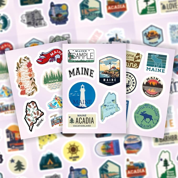 100Pcs Maine Stickers for Water Bottle and Laptop - State Souvenirs, Decorations & Gifts, Waterproof Vinyl Decals, Gifts for Women & Men
