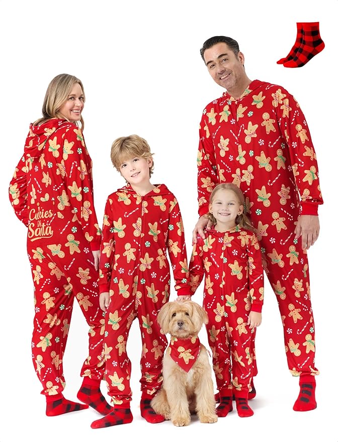 PATPAT Matching Family Christmas Onesie Pajamas – Holiday Hooded Jumpsuit Sleepwear PJs Couples Xmas Loungewear with Socks