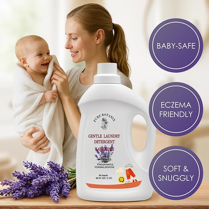 Lavender Organic Plant- Based Laundry Detergent 68 Fl Oz | 66 Loads, Natural Hypoallergenic Non-Toxic Soap for Sensitive Baby Skin. Concentrated Enzyme Stain Remover, Sulfate Free