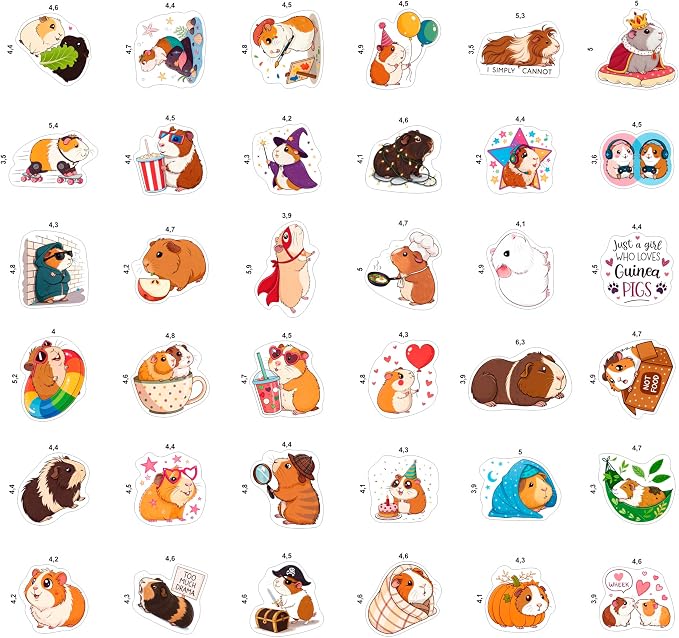 100Pcs Guinea Pig Stickers Funny for Water Bottle - Gifts for Guinea Pig Lovers, Party Decorations, Favors - Gift for Women & Men