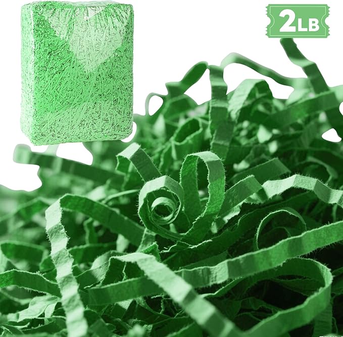 Dayacoco 2LB Crinkle Cut Paper Shred Filler,Shredded Paper For Gift Basket Filler,White Confetti,Crinkle Cut Papers For Gifts Wrapping, Basket Filling, Birthdays, Weddings, Anniversaries-Green