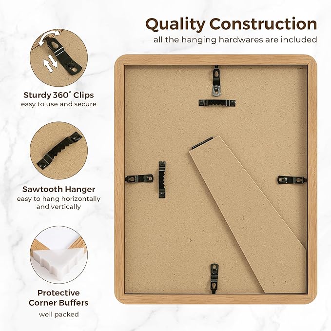 8x10 Picture Frame, Rustic 8 by 10 Photo Frame for Wall & Tabletop Display - Solid Oak Wood & Tempered Glass, 8x10 Picture Frame Matted to 5x7, Wood Collage Frames for Home, Natural Oak Color, 1 Pack