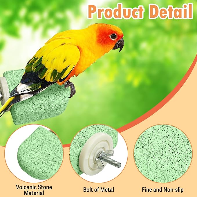 PINVNBY 4 PCS Bird Perch Stands Parrot Calcium Perch Beak Grinding Stone Foot Claws Trimmer Parakeet Platform Parrot Chewing Toys for Small Medium Cockatiel Conure Lovebird Finch(Green)
