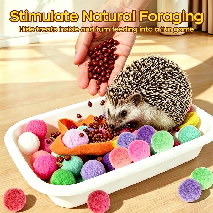 Hedgehog Toys & Accessories, Enrichment Toy Set with Dig Box & Balls | Plush Balls & Fabric Strips, Hedgehog Cage Accessories, Dig Box Toy, Digging Activities, Small Animal Enrichment