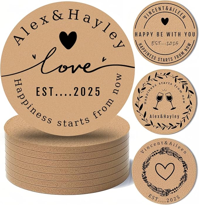 5-500Pcs Custom Cork Coasters Personalized Coasters with Photo Text for Drinks Non-Slip Design Your Own Wedding