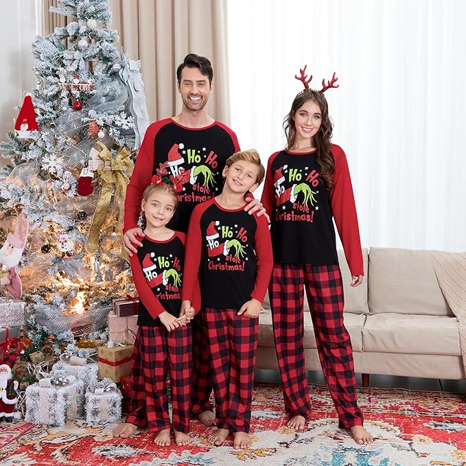 Christmas Family Pajamas Set Matching Holiday Plaid Sleepwear Set Reindeer/Tree Print Loungewear for Xmas Eve