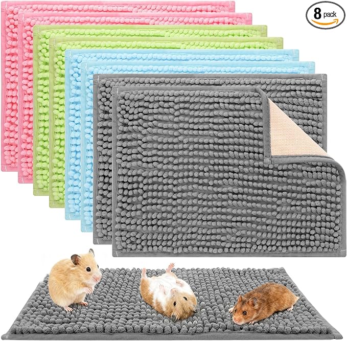 8 PCS Guinea Pig Cage Liner,Reusable Bedding for Small Animal | 16x12 Inch Washable Fleece Blanket Rabbit Bedding Mats,Non-Slip Critter Hamster Pee Pads (Gray Green Pink Blue)