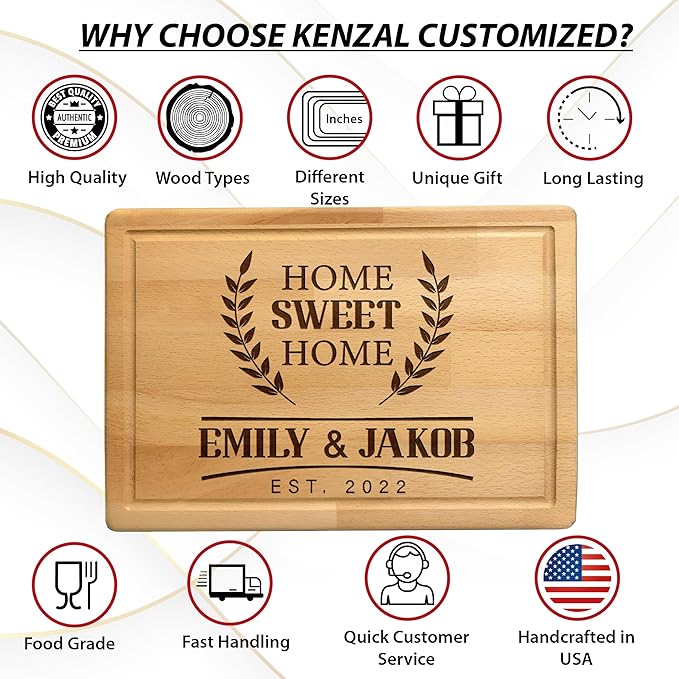 Personalized Cutting Board Gift for Christmas, Home Owner Couple Gift Ideas, Customized Home Sweet Home Bamboo Cutting Board Gift for First Home Buyer, Real Estate Gift, New Home Buyer Gifts
