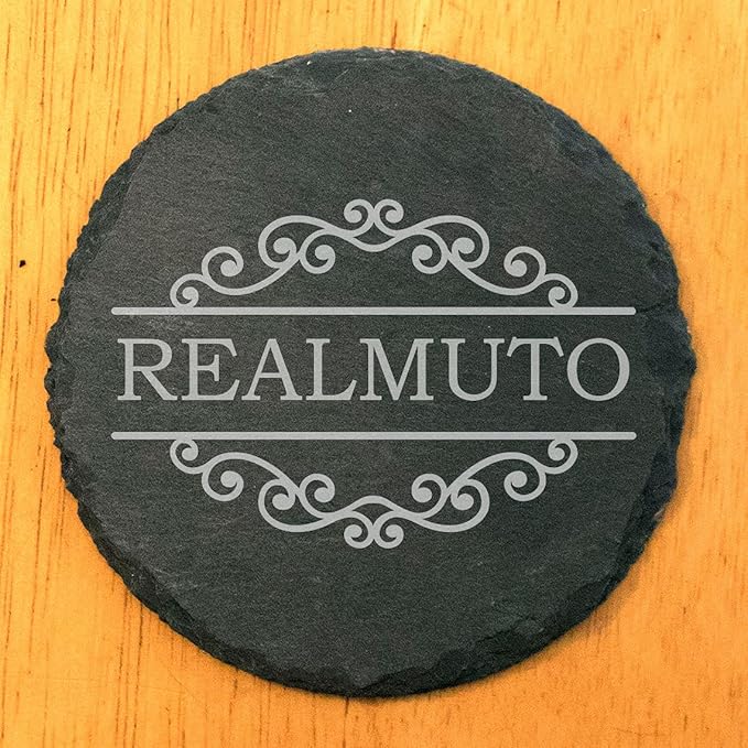 Personalized Monogram Family Coasters, Natural Stone Set, Birthday, Wedding, Customized, Rustic - Round Slate - Set of 5