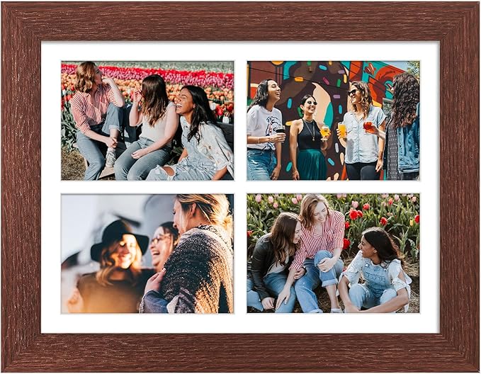 11x15 Picture Frame Display 4 opening 5x7 Picture Frame Collage,Multi Photo Frame with Mat,Plexiglass,Horizontal and Vertical Formats for Wall Decor,Walnut Wood Grain