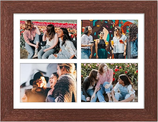 11x15 Picture Frame Display 4 opening 5x7 Picture Frame Collage,Multi Photo Frame with Mat,Plexiglass,Horizontal and Vertical Formats for Wall Decor,Walnut Wood Grain
