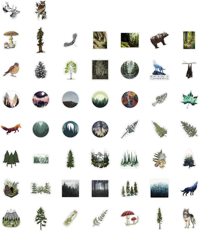 100Pcs Forest Stickers for Water Bottle and Laptop - Forest Party Supplies & Decorations, Waterproof Vinyl Decals, Nature and Tree Stickers, Gifts for Women & Men
