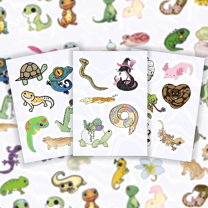 100Pcs Reptile Stickers, Lizard Stickers for Water Bottle and Laptop - Reptile Party Supplies & Decorations, Snake Vinyl Decals, Gifts for Women & Men