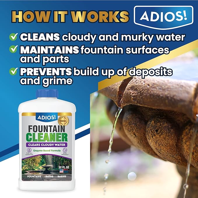 Fountain Cleaner and Clarifier for Outdoor and Indoor Fountains – Safe for Plastic, Metal, Glass and Stone (8oz)