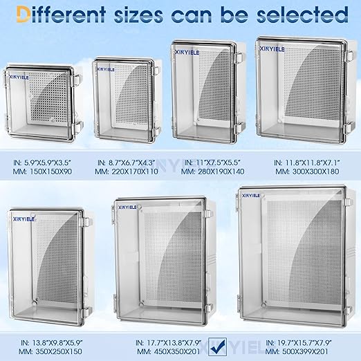 Waterproof Outdoor Project ABS Plastic Junction Box IP67 Weatherproof Dustproof Enclosure with Hinged Cover, Mounting Plate,Wall Brackets for Power Project (Clear,17.7"x13.8"x7.9")