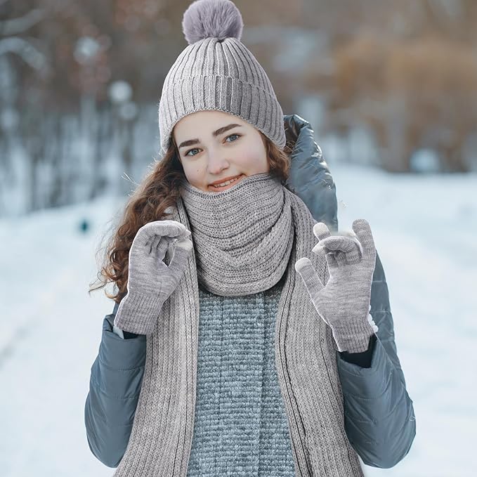 Geyoga 6 Pcs Winter Warm Set for Women Warm Beanies Hats Touchscreen Gloves Long Scarf Ear Muffs Socks Winter Gifts for Women