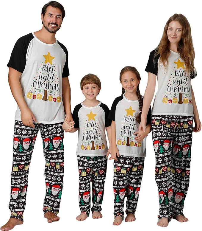 Christmas Pajamas for Family Matching Holiday PJ's Jammies Sets with Short Sleeve Tee and Pants Sleepwear Loungewear