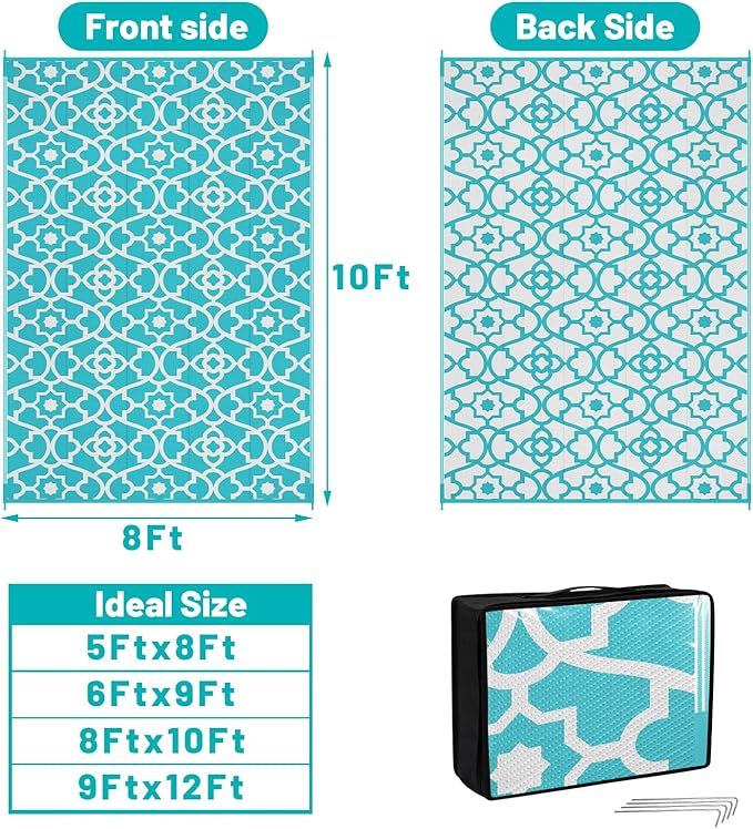 HEBE Outdoor Rug Waterproof 8x10, Plastic Straw Rug Camping Rug, Reversible Outdoor Patio Rugs RV Mat Clearance, Indoor Outside Floor Carpet for Porch,Deck,Camper,Balcony,Backyard