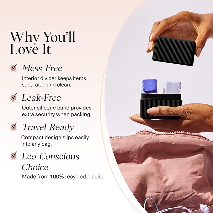 Kitsch 2-Compartment Travel Soap Case – Bar Soap Holder & Organizer, Travel Case for Bars – TSA-Approved – Lightweight, Durable, Leak-Proof, Made from Recycled Plastic – Black